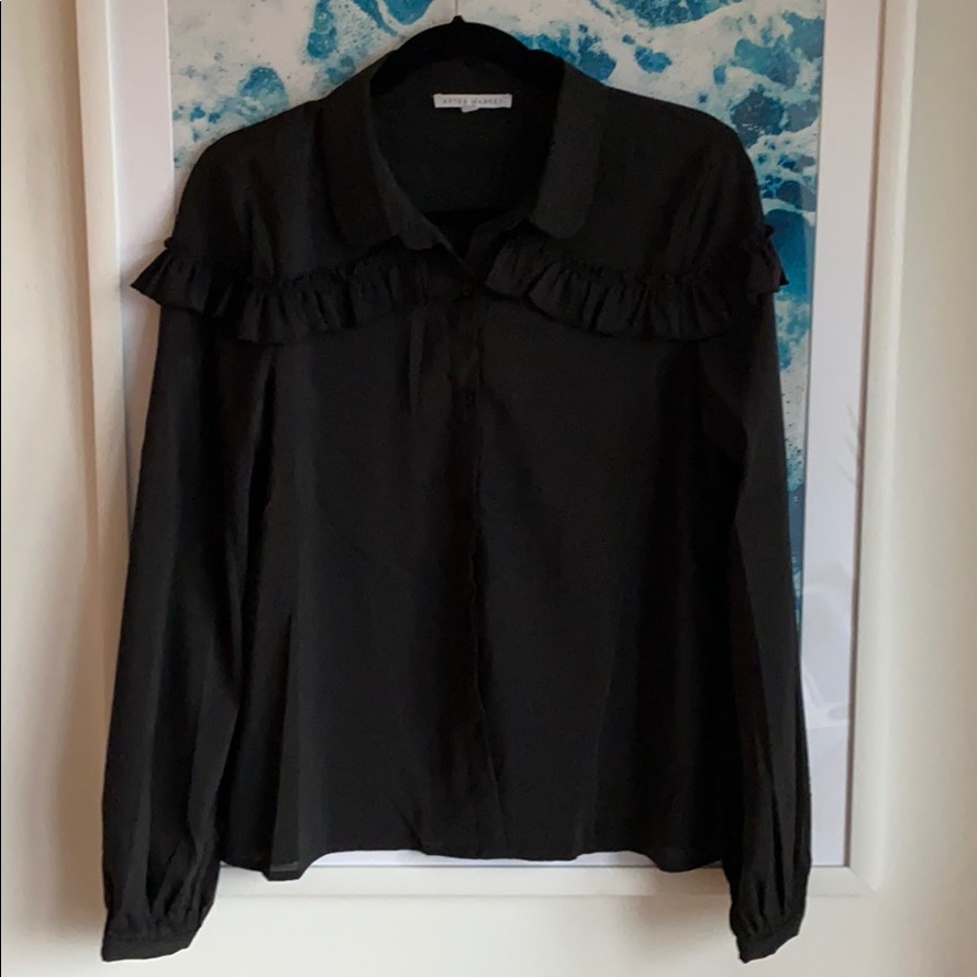 Black Ruffle Button Down Blouse